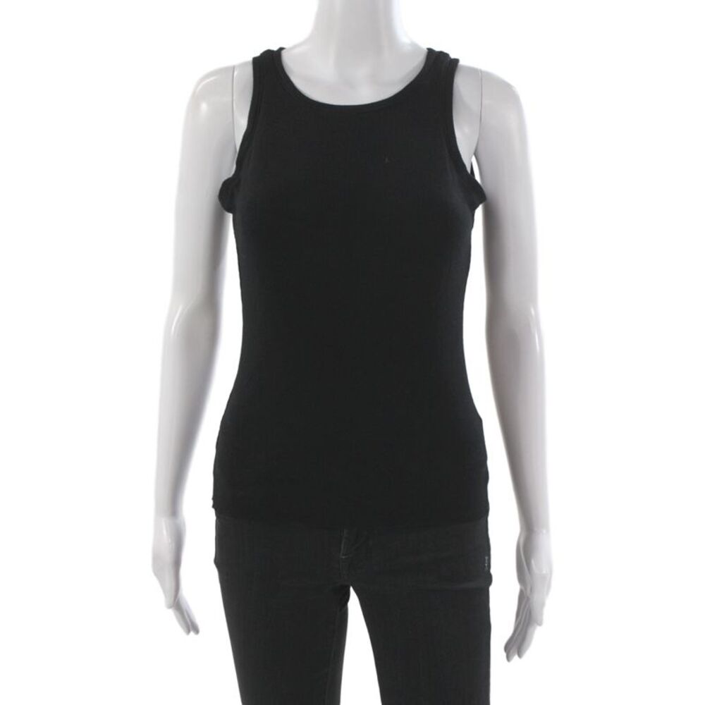 Designer Womens Basic Sleeveless Scoop Neck Black Rayon Tank Pullover Size M